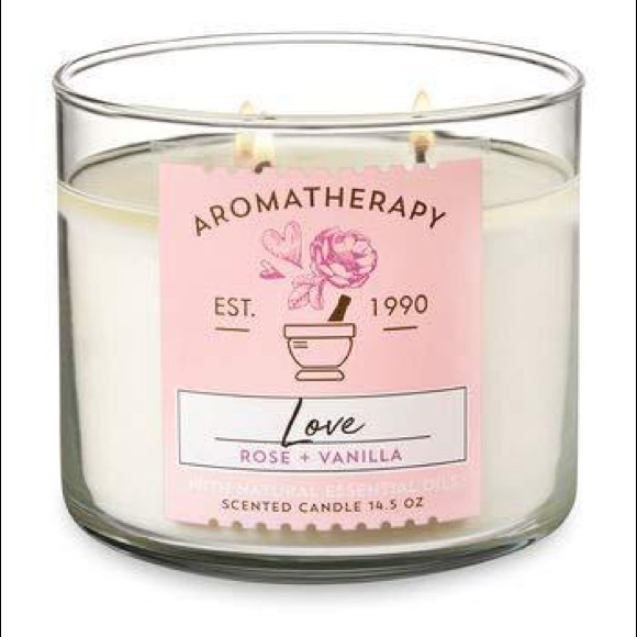 Love Aromatherapy Rose + Vanilla Bath & Body Works 3-Wick Candle New